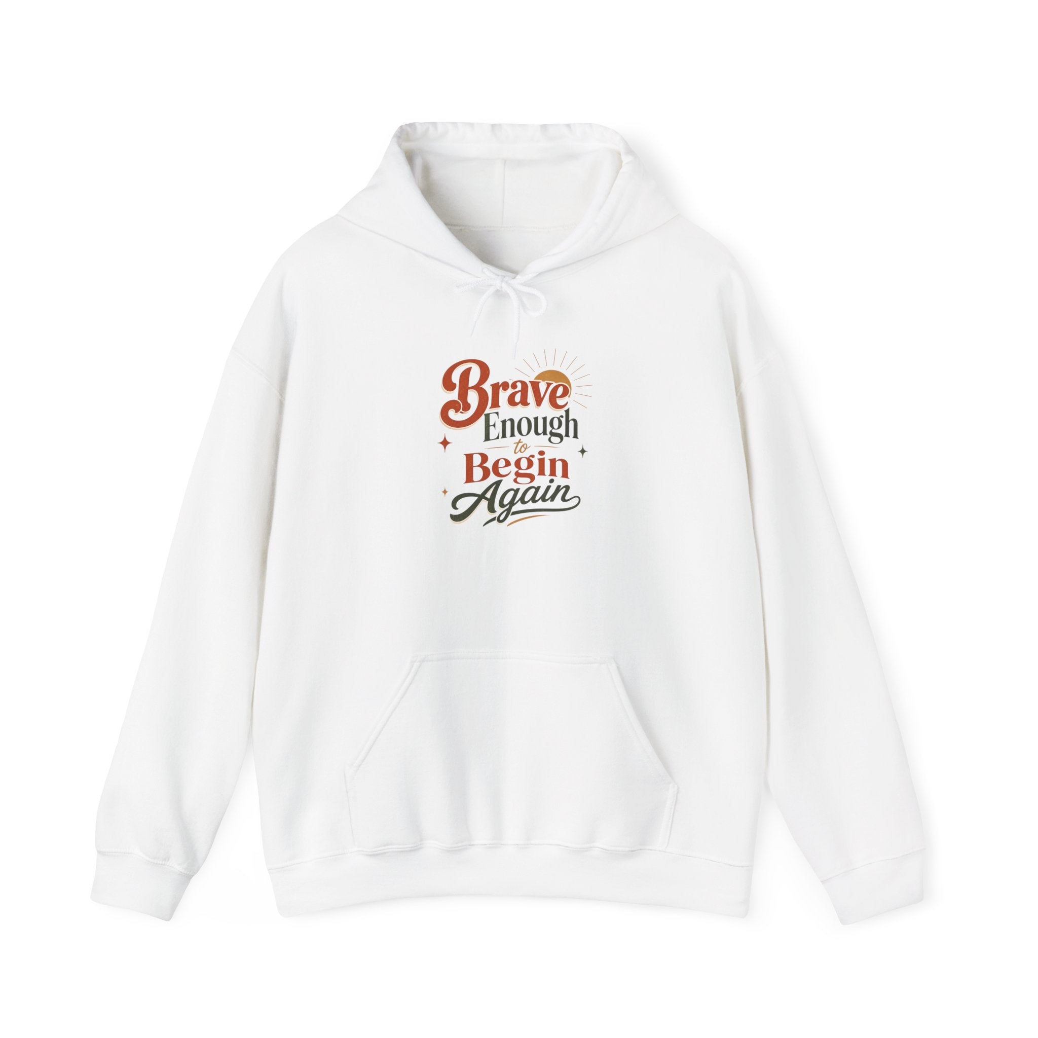 Cozy Retro Typography Hoodie | Brave Enough to Begin Again Sweatshirt