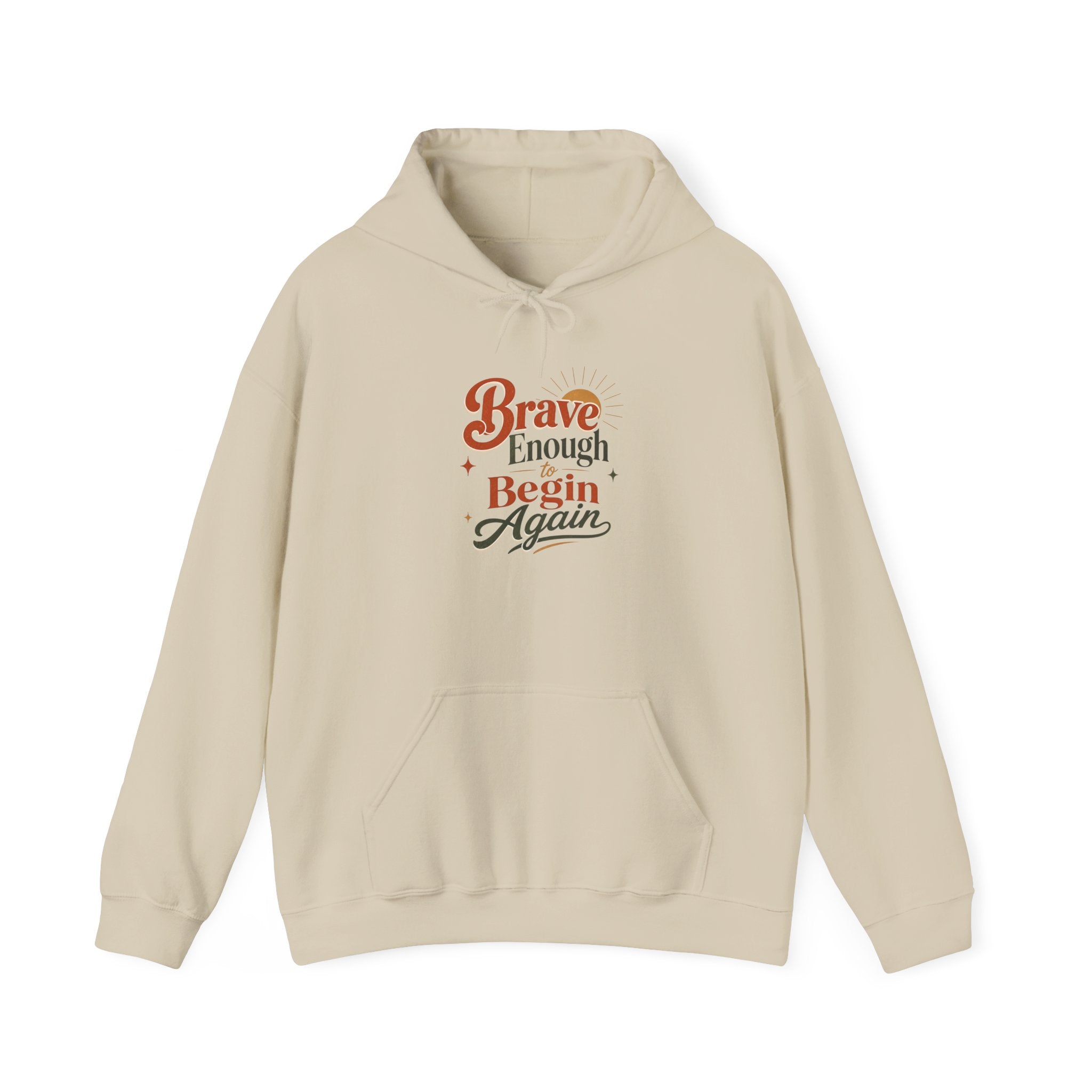 Cozy Retro Typography Hoodie | Brave Enough to Begin Again Sweatshirt