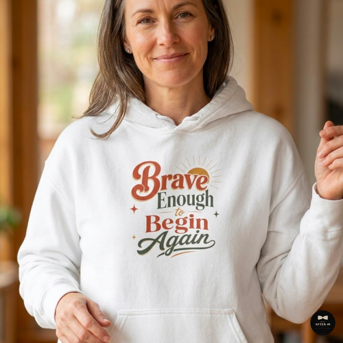 Cozy Retro Typography Hoodie | Brave Enough to Begin Again Sweatshirt