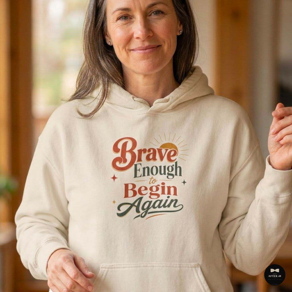Cozy Retro Typography Hoodie | Brave Enough to Begin Again Sweatshirt