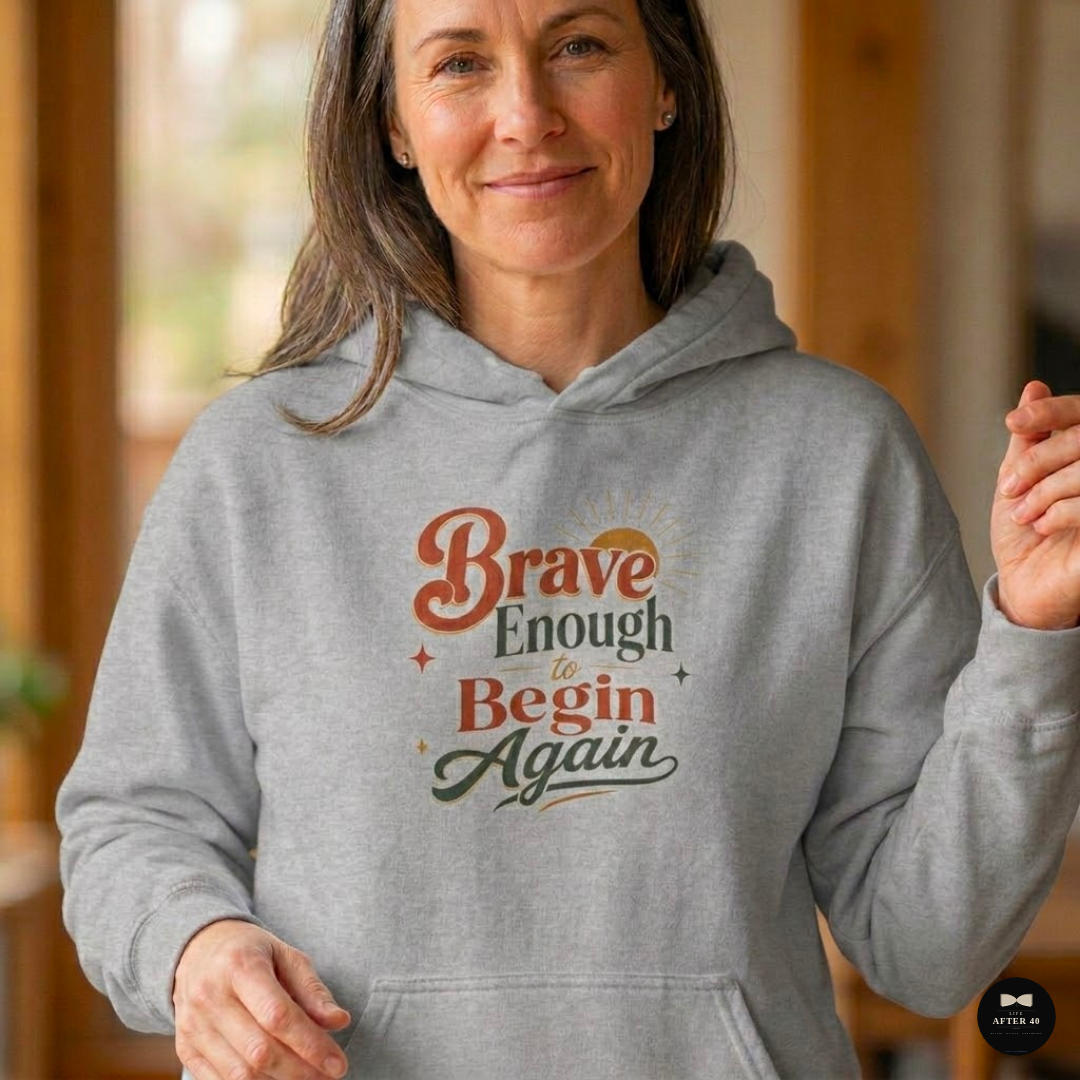 Cozy Retro Typography Hoodie | Brave Enough to Begin Again Sweatshirt