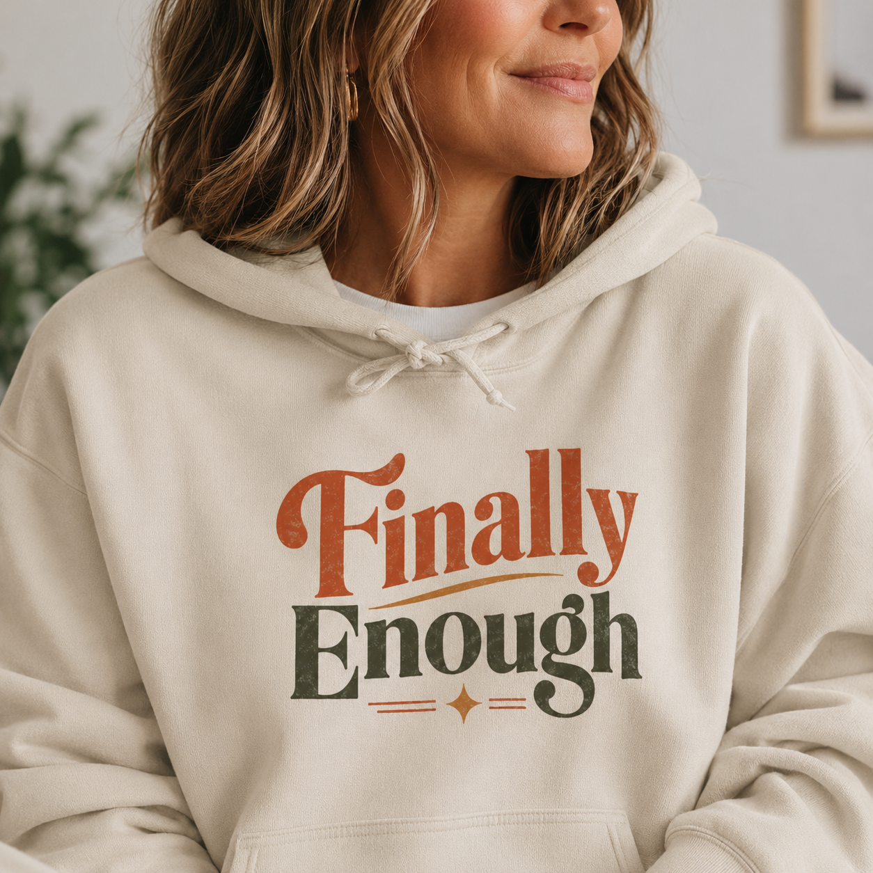Retro Inspired "Finally Enough" Hoodie | Cozy Fleece Sweatshirt, Vintage Typography, Gift for Women