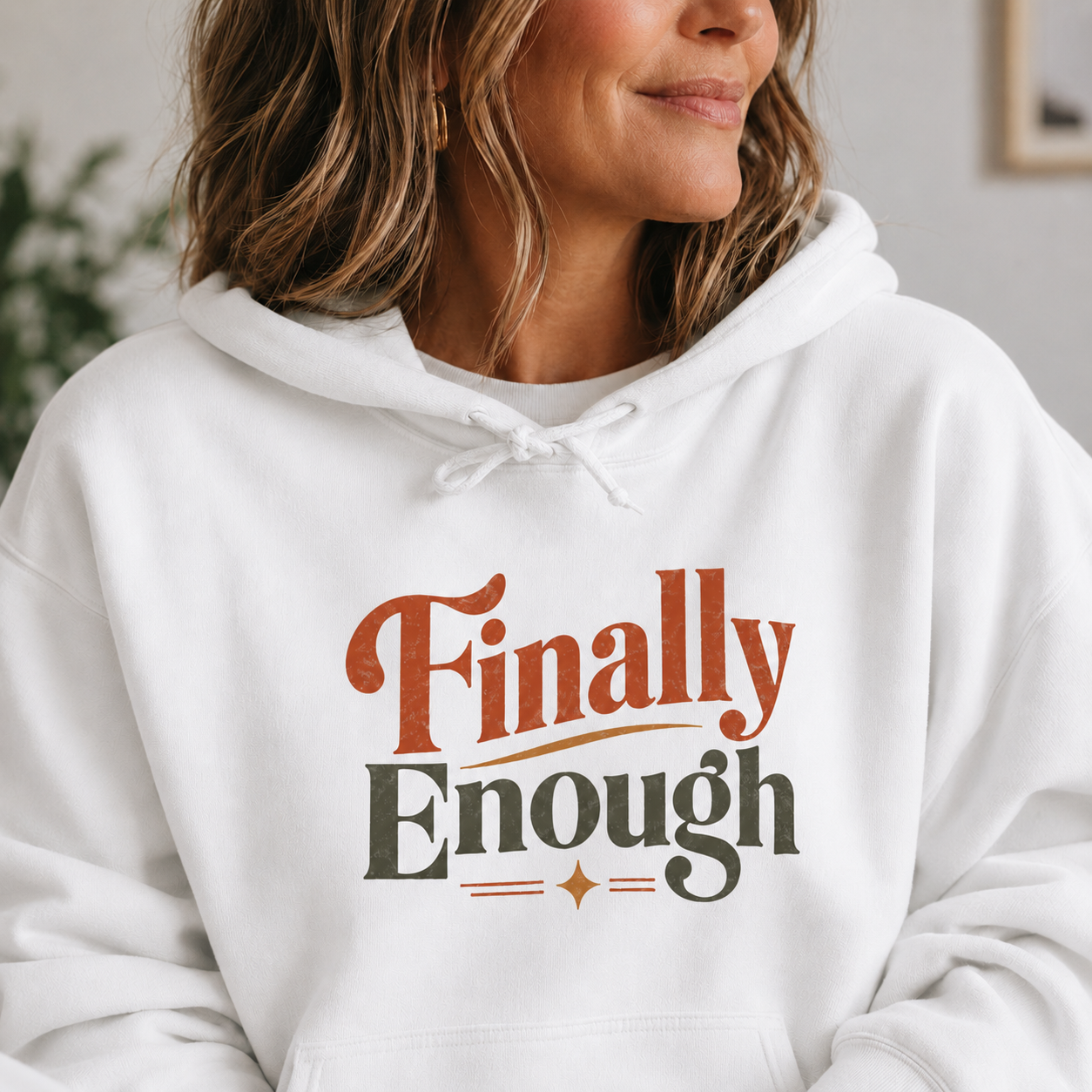 Retro Inspired "Finally Enough" Hoodie | Cozy Fleece Sweatshirt, Vintage Typography, Gift for Women