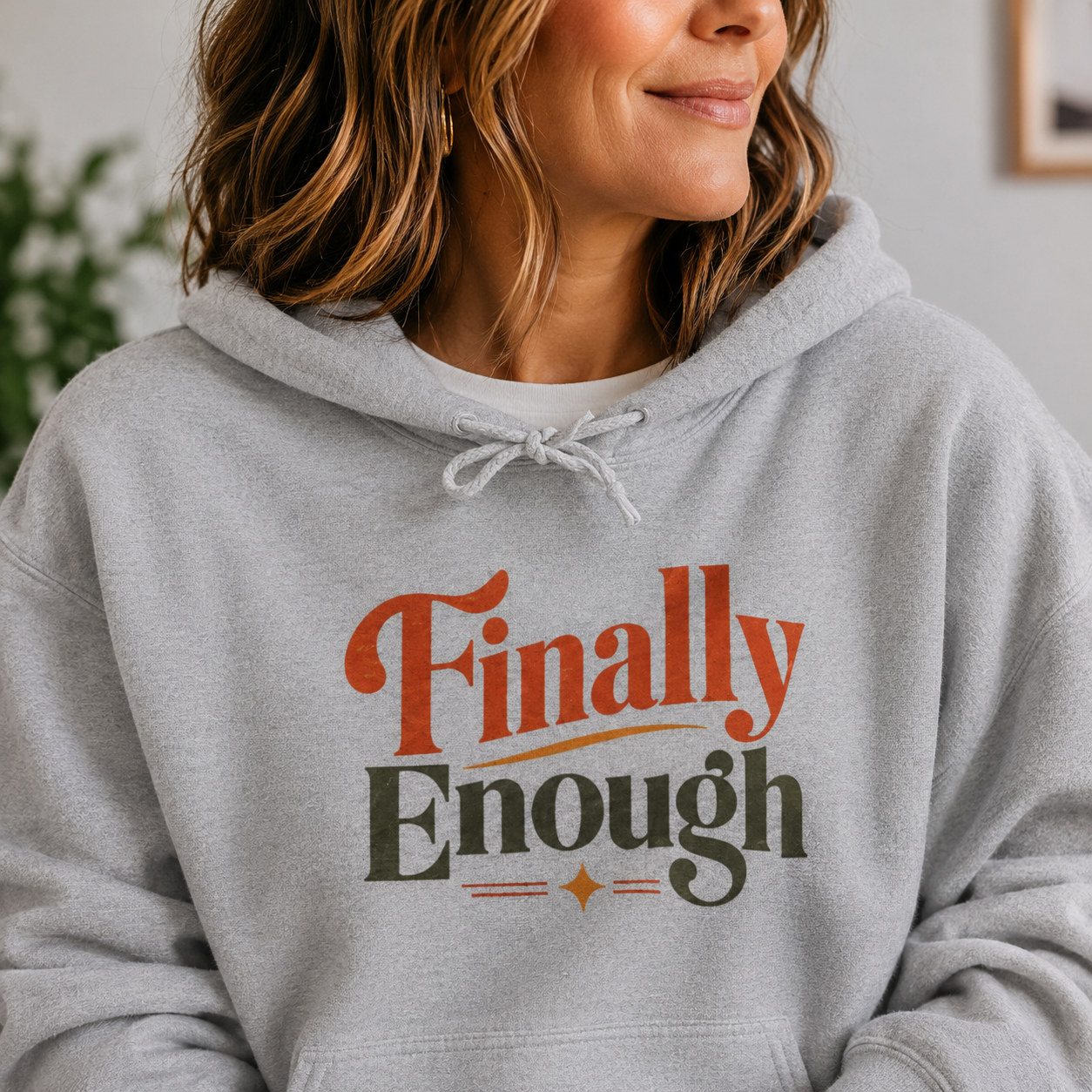 Retro Inspired "Finally Enough" Hoodie | Cozy Fleece Sweatshirt, Vintage Typography, Gift for Women